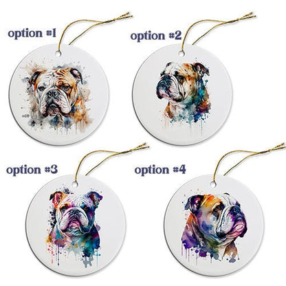 Dog Breed Specific Round Christmas Ornament, "Bulldog"