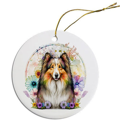 Dog Breed Specific Round Christmas Ornament, "Collie"