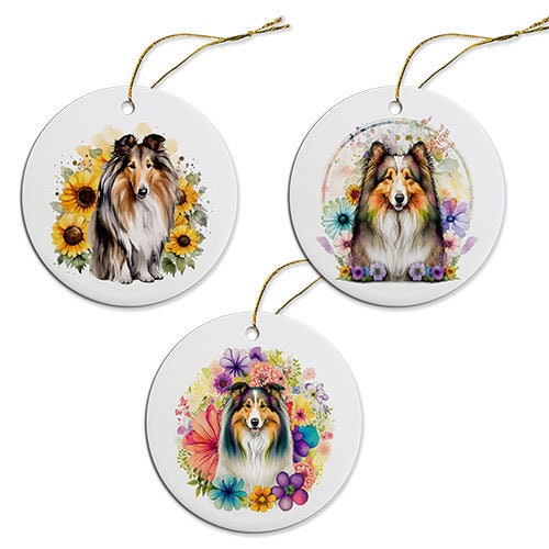 Dog Breed Specific Round Christmas Ornament, &quot;Collie&quot;