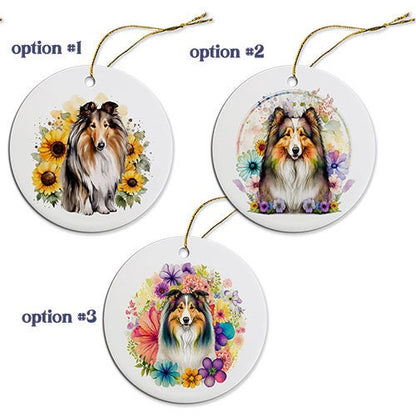 Dog Breed Specific Round Christmas Ornament, "Collie"