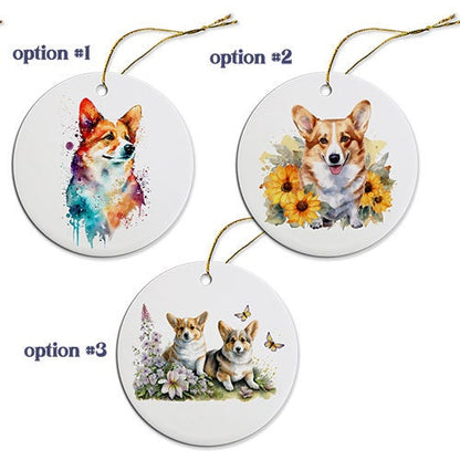 Dog Breed Specific Round Christmas Ornament, "Corgi"