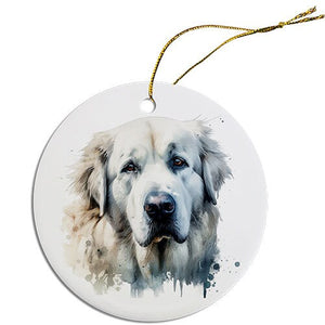 Dog Breed Specific Round Christmas Ornament, "Great Pyrenees"