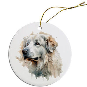 Dog Breed Specific Round Christmas Ornament, "Great Pyrenees"