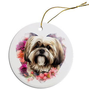 Dog Breed Specific Round Christmas Ornament, "Lhasa Apso"