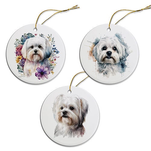 Dog Breed Specific Round Christmas Ornament, &quot;Maltese&quot;