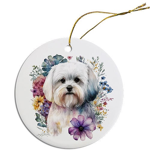 Dog Breed Specific Round Christmas Ornament, "Maltese"