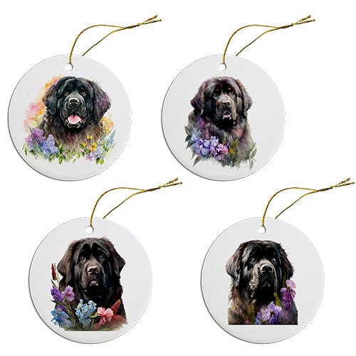 Dog Breed Specific Round Christmas Ornament, &quot;Newfoundland&quot;