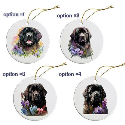 Dog Breed Specific Round Christmas Ornament, "Newfoundland"