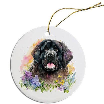 Dog Breed Specific Round Christmas Ornament, "Newfoundland"