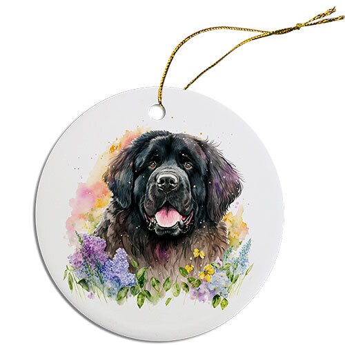 Dog Breed Specific Round Christmas Ornament, "Newfoundland"