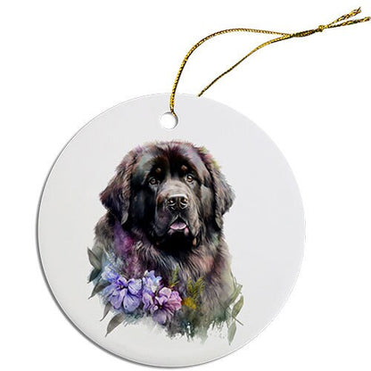 Dog Breed Specific Round Christmas Ornament, "Newfoundland"