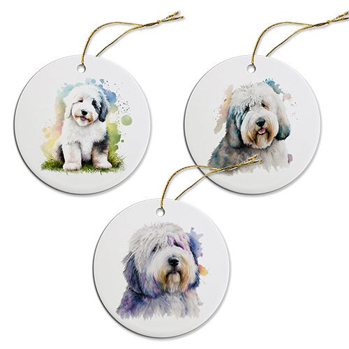 Dog Breed Specific Round Christmas Ornament, &quot;Old English Sheepdog&quot;