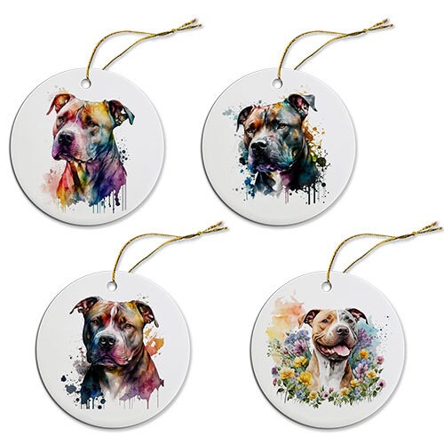 Dog Breed Specific Round Christmas Ornament, &quot;Pit Bull&quot;