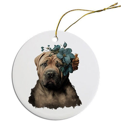 Dog Breed Specific Round Christmas Ornament, "Shar-Pei"