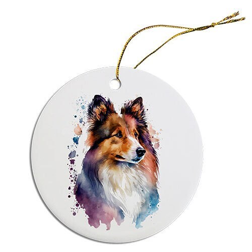 Dog Breed Specific Round Christmas Ornament, "Sheltie"