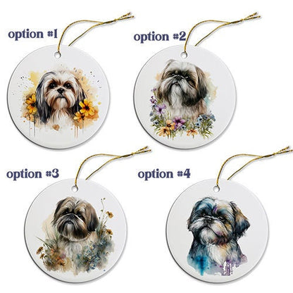 Dog Breed Specific Round Christmas Ornament, "Shih Tzu"