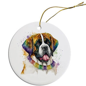 Dog Breed Specific Round Christmas Ornament, "St. Bernard"