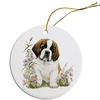 Dog Breed Specific Round Christmas Ornament, "St. Bernard"