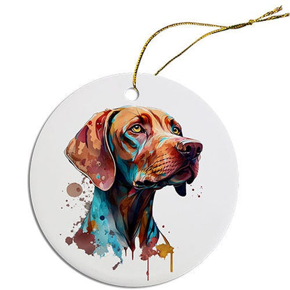 Dog Breed Specific Round Christmas Ornament, "Viszla"