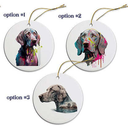 Dog Breed Specific Round Christmas Ornament, "Weimaraner"