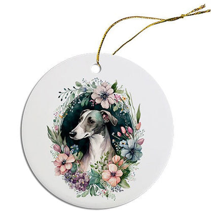 Dog Breed Specific Round Christmas Ornament, "Whippet"