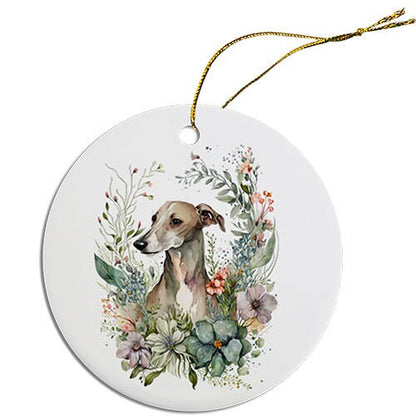 Dog Breed Specific Round Christmas Ornament, "Whippet"