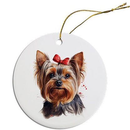 Dog Breed Specific Round Christmas Ornament, "Yorkie"