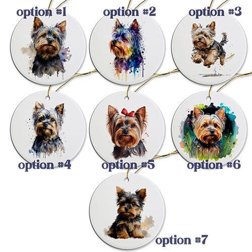 Dog Breed Specific Round Christmas Ornament, "Yorkie"