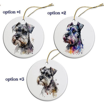 Dog Breed Specific Round Christmas Ornament, "Miniature Schnauzer"