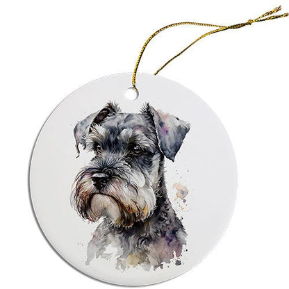 Dog Breed Specific Round Christmas Ornament, "Miniature Schnauzer"