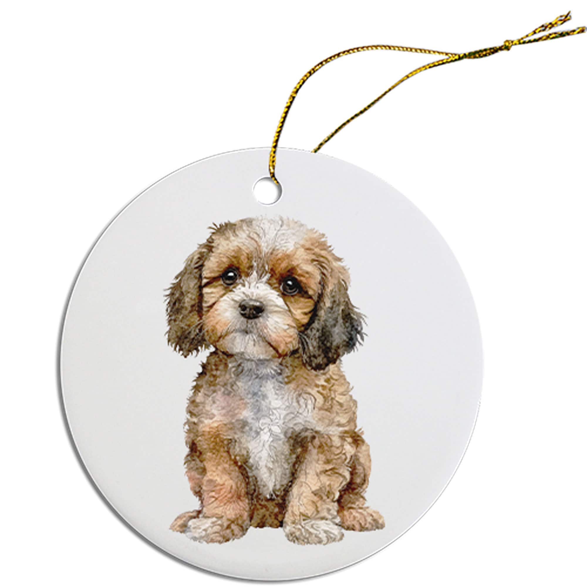 Dog Breed Specific Round Christmas Ornament, "Cavapoo"