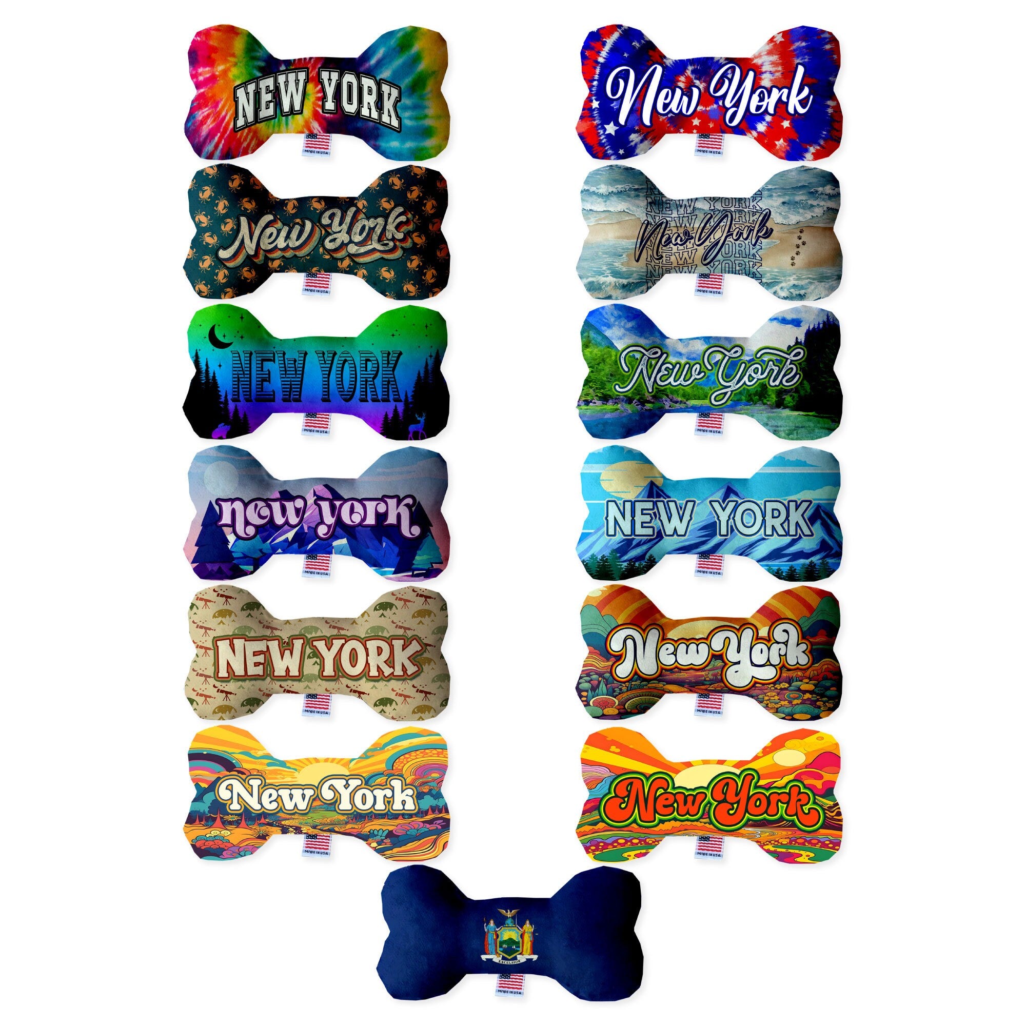 Pet & Dog Plush Bone Toys, &quot;New York State Options&quot; (Available in different pattern options)