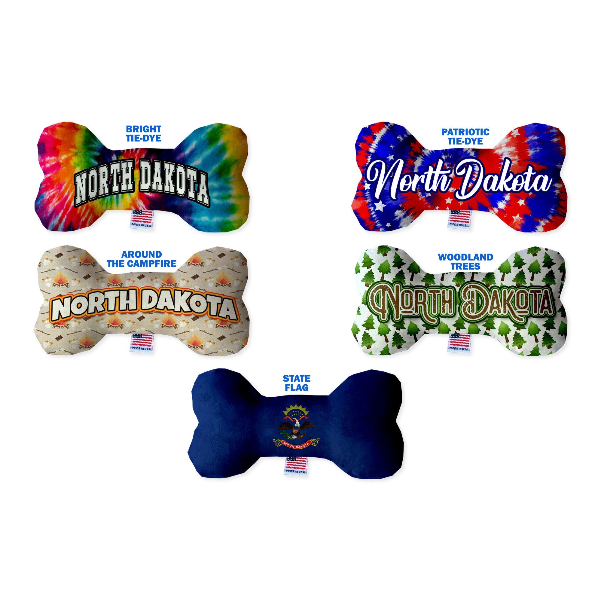 Pet & Dog Plush Bone Toys, "North Dakota State Options" (Available in different pattern options)