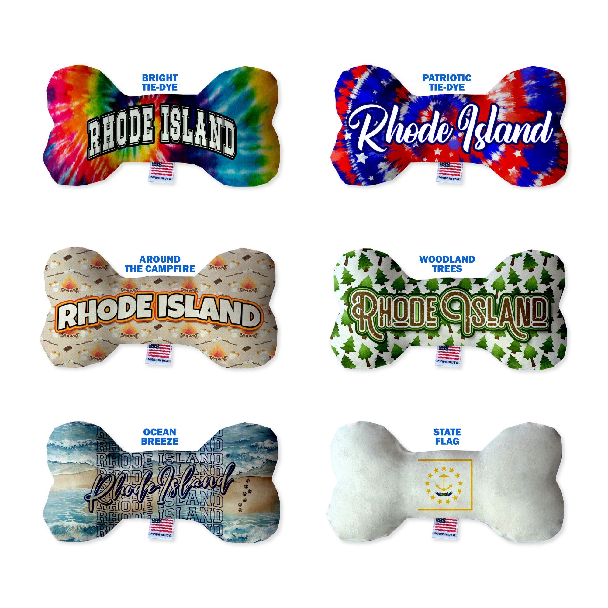Pet & Dog Plush Bone Toys, "Rhode Island State Options" (Available in different pattern options)