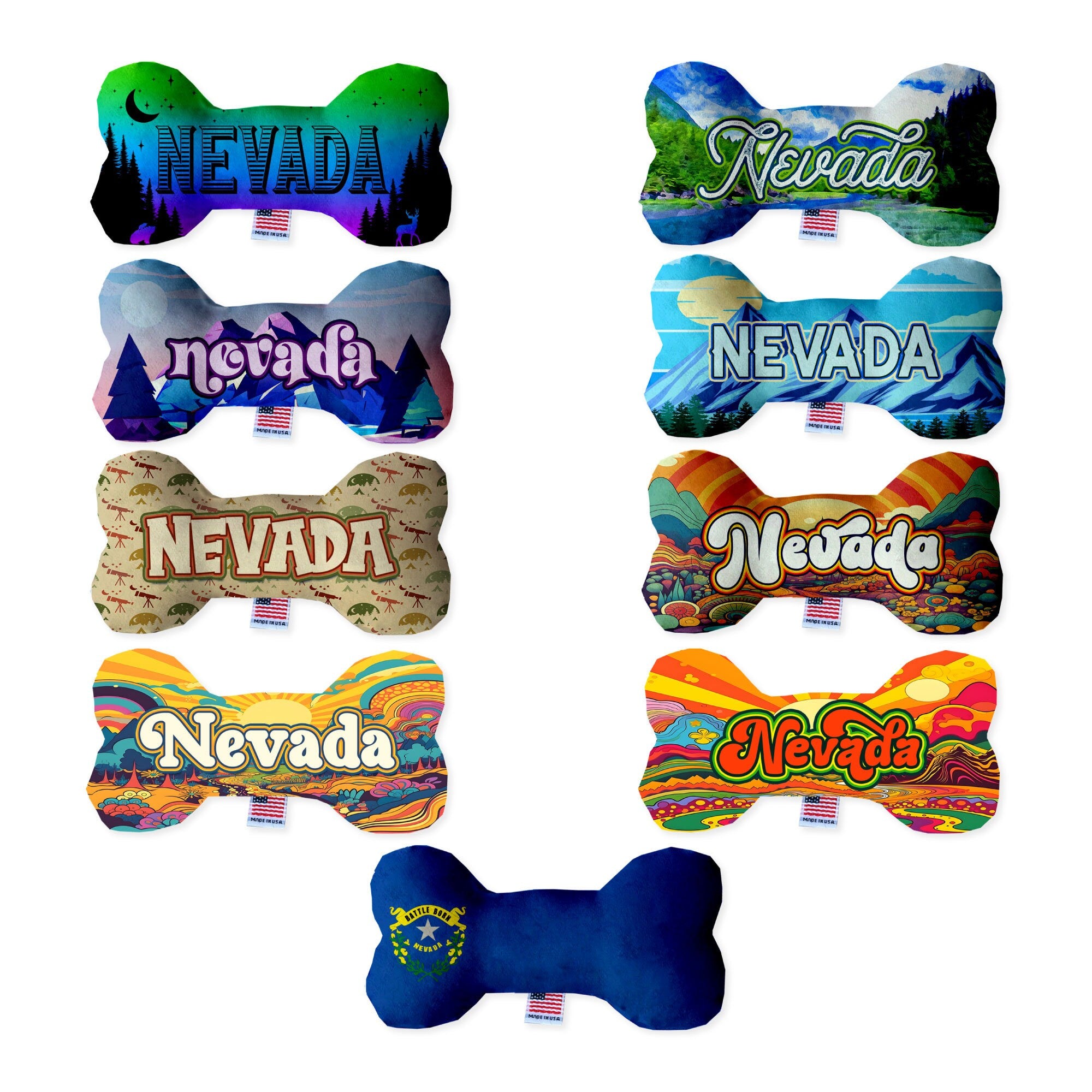 Pet & Dog Plush Bone Toys, &quot;Nevada Mountains&quot; (Set 2 of 2 Nevada State Toy Options, available in different pattern options!)