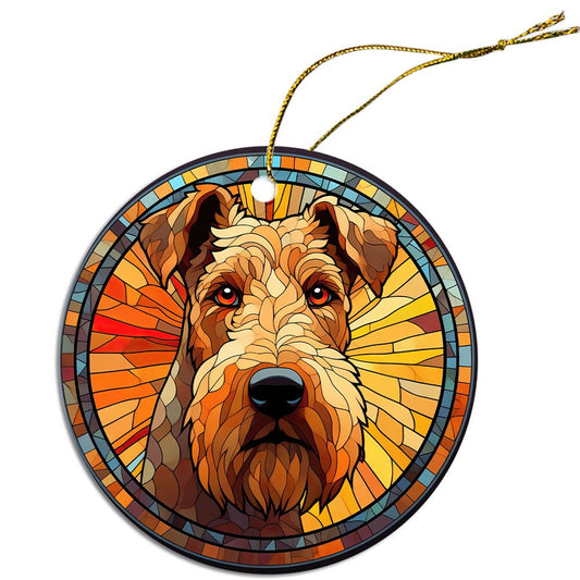 Dog Breed Christmas Ornament Stained Glass Style, &quot;Airedale Terrier&quot;