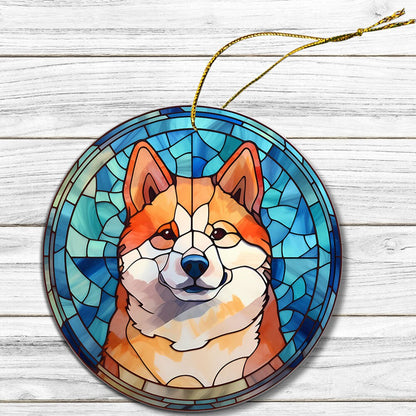 Dog Breed Christmas Ornament Stained Glass Style, "Akita"