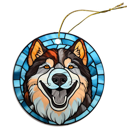 Dog Breed Christmas Ornament Stained Glass Style, "Alaskan Malamute"