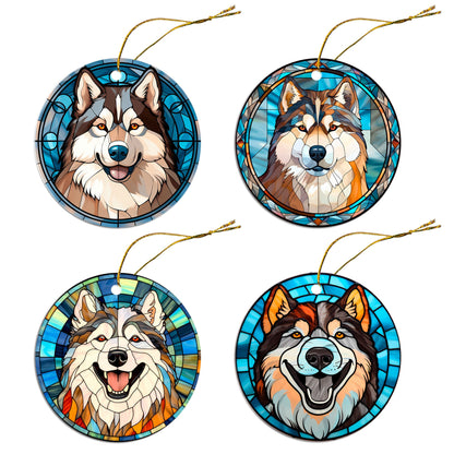 Dog Breed Christmas Ornament Stained Glass Style, &quot;Alaskan Malamute&quot;