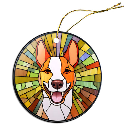 Dog Breed Christmas Ornament Stained Glass Style, "Basenji"