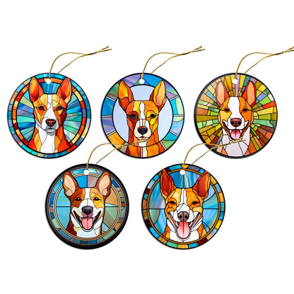 Dog Breed Christmas Ornament Stained Glass Style, &quot;Basenji&quot;