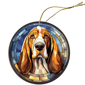 Dog Breed Christmas Ornament Stained Glass Style, "Bassett Hound"