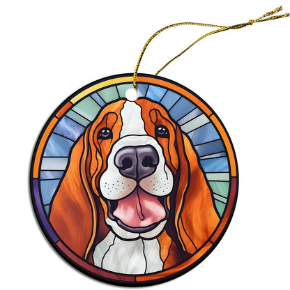 Dog Breed Christmas Ornament Stained Glass Style, "Bassett Hound"