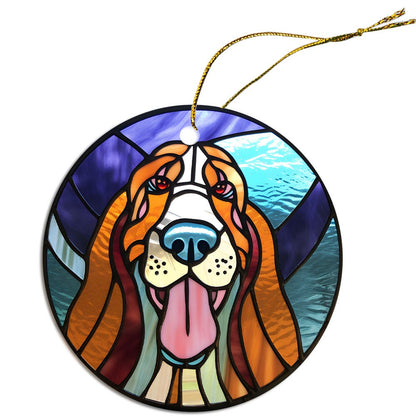 Dog Breed Christmas Ornament Stained Glass Style, "Bassett Hound"