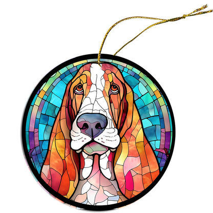 Dog Breed Christmas Ornament Stained Glass Style, "Bassett Hound"