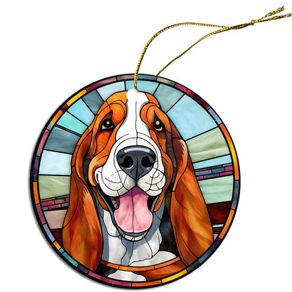 Dog Breed Christmas Ornament Stained Glass Style, "Bassett Hound"