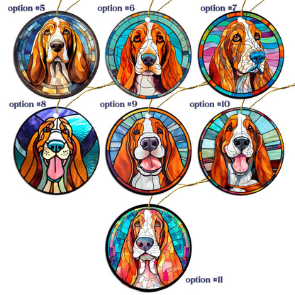 Dog Breed Christmas Ornament Stained Glass Style, "Bassett Hound"