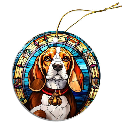 Dog Breed Christmas Ornament Stained Glass Style, "Beagle"