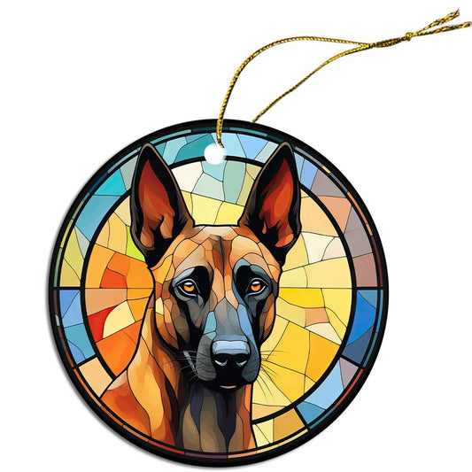 Dog Breed Christmas Ornament Stained Glass Style, &quot;Belgian Sheepdog&quot;