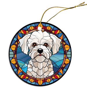 Dog Breed Christmas Ornament Stained Glass Style, "Bichon Frise"